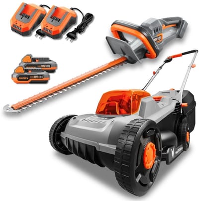 FUXTEC 20V Accu Tuinset FX-E1RM20ECO-SET & FX-E1HS20-SET • Grasmaaier 30 cm & Heggenschaar 52 cm • 2x 2Ah Accu met Oplader • Accu Platform • Draadloos • 30 Liter Grasopvangbak
