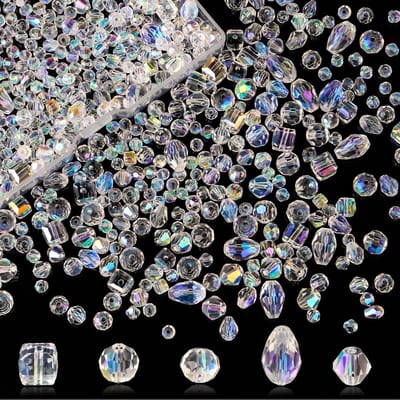 640 Stuks Gefacetteerde Glasparels voor Creatieve Projecten – AB Kleur Kristallen Kralen Set (4/6/8mm) 5 Vormen – Glimmende Kralen voor DIY Kunst, Hobby & Decoratie met Opbergdoos
