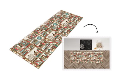 Keukenloper - Loper keuken - Kat - Boek - Kast - 150x50 cm - Keukenloper vinyl
