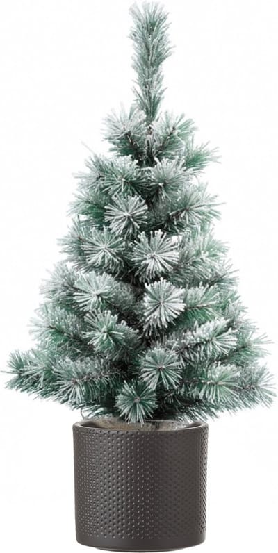 Volle besneeuwde kunst kerstboom 75 cm inclusief donkergrijze pot - Kunstkerstbomen middelgroot