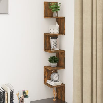 vidaXL - Hoekwandschap - 20x20x127,5 - cm - bewerkt - hout - gerookt - eikenkleurig