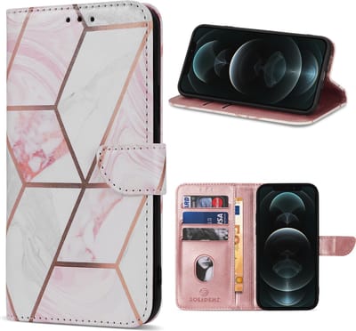 Geschikt Voor iPhone 12 Pro Max Hoesje - Solidenz Bookcase 12 Pro Max - Telefoonhoesje 12 Pro Max - 12 Pro Max Case Met Pasjeshouder - Marble - Cover Hoes - Marmer