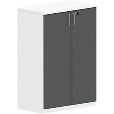 Vleugeldeurkast NEVADA - houten - B 800 x D 445 x H 1155 mm - 3 OH - wit en donkergrijs