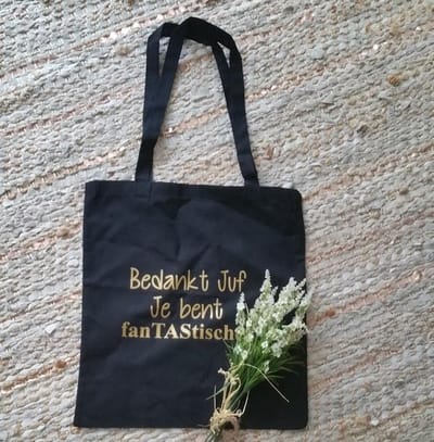 Cadeau juf Tas Bedankt Juf Je bent fantastisch | zwart met goud |  bedankt bedanken juffen juffendag afscheid  Juffendag cadeau  Einde schooljaar   juf