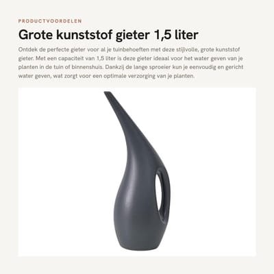 Dailygoods- Gieter 1,5 Liter Grote Capaciteit - Kunststof - Lichtgewicht - Comfortabele Grip - Duurzaam - Geschikt voor Tuinieren - Plantenbewateringskan