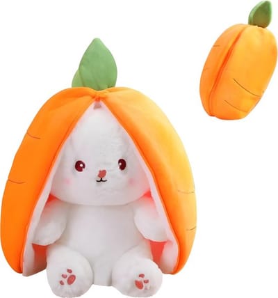 Dotti Bear & Friends - Konijn pluche Medium met oren in wortel met rits - 30 cm - opvouwbaar met ritssluiting