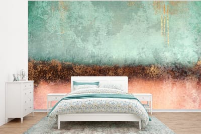 Behang - Fotobehang Goud - Verf - Abstract - Groen - Roze - Breedte 400 cm x hoogte 300 cm