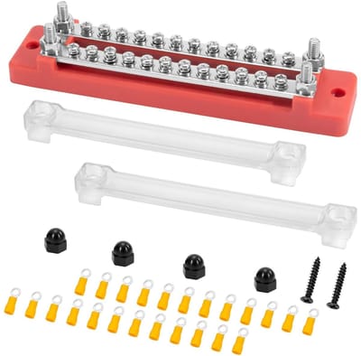 Verzamelrails voor auto, vrachtwagen en boot - 12V-48V DC - Stroomverdelingsblok 150A - Verdelerblok met 24 x M4 klembouten