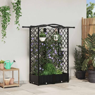 vidaXL Verhoogd Bed met Trellis en Dak Zwart 124 x 40 x 123 cm PP
