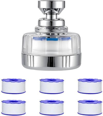 360° Draaibaar Waterfilter met 6 PP Katoenen Filterelementen voor Keuken en Badkamer, Ideaal voor Hard Water en Kwaliteitsverbetering