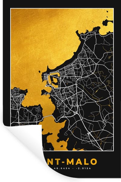 Muurstickers - Sticker Folie - Stadskaart – Frankrijk – Kaart – Saint-Malo – Plattegrond - 20x30 cm - Plakfolie - Muurstickers Kinderkamer - Zelfklevend Behang - Zelfklevend behangpapier - Stickerfolie