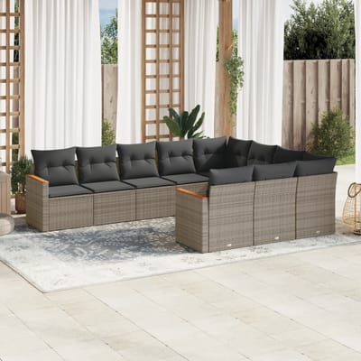 vidaXL - 10-delige - Loungeset - met - kussens - poly - rattan - grijs