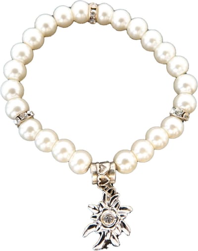 Haus Huberts Oktoberfest Armband - Witte Parel en Edelweiss - Dirndl Verkleedaccessoire - One size - Volwassenen