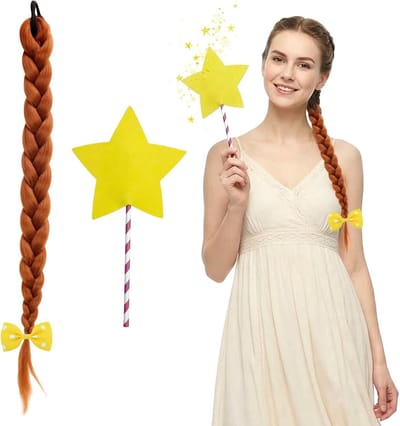 Bruna Vlechtperuc k met Gele Strik voor Halloween, Cosplay en Feestkleding Accessoires