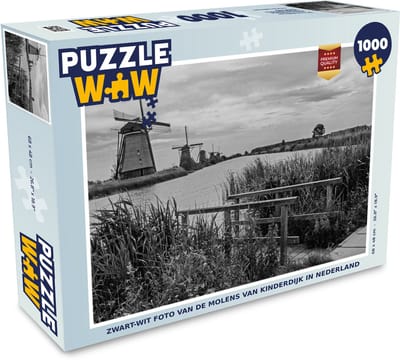 Puzzel Molen - Nederland - Zwart - Wit - Legpuzzel - Puzzel 1000 stukjes volwassenen