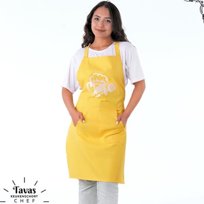 Tavas Chef Keukenschort 60x80 cm Geel Kookschort met zakken Keukenschort dames Schort voor vrouwen een voor mannen