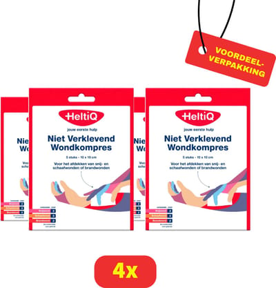Heltiq wondkompres - Niet verklevend - Steriele gaasjes - 10x10 cm - 4 x 5 stuks Voordeelverpakking