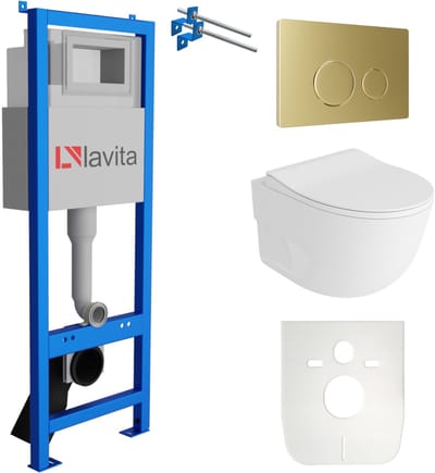 LAVITA LAV 101 PRAIA - Compact inbouwreservoir 40cm - Gouden drukplaat 200.4.5 - Rimless wandcloset Wit complete set