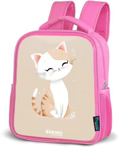 NoBoringSuitcases.com® - Rugzak roze - Schooltas meisjes - Kitten in de kleuren beige en wit - Kinder rugtas meisje - Boekentas kind - Kinderrugzak voor school - Schoolrugzak