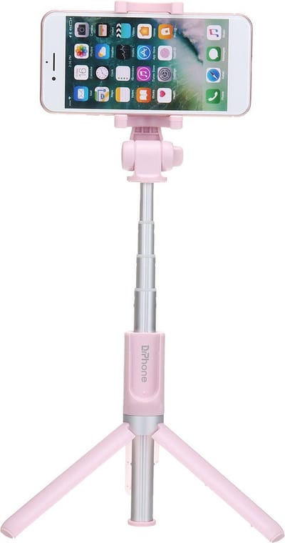 DrPhone PixPerfect – Selfie Stick & Tripod met 360° Draaibare Kop – Afneembare Oplaadbare Afstandsbediening – Roze