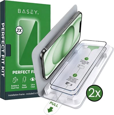 Screenprotector - Geschikt voor Apple iPhone 15 - 2 Stuks - Met Installatie Frame - Perfect Fit Kit - Gehard Glas - Eenvoudige Montage - Beschermglas - Exacte Uitlijning - Tempered Glass - Screen Protector