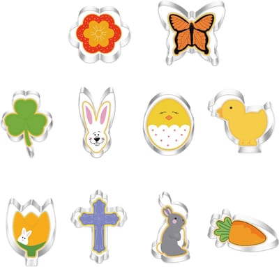 Allecto - Pasen Koekjesuitsteekset - 10 Stuks - Rammelaars en Eieren - Ideaal voor Feestdagen - Creatief bakken - Decoratie - Koekjes maken - Kind