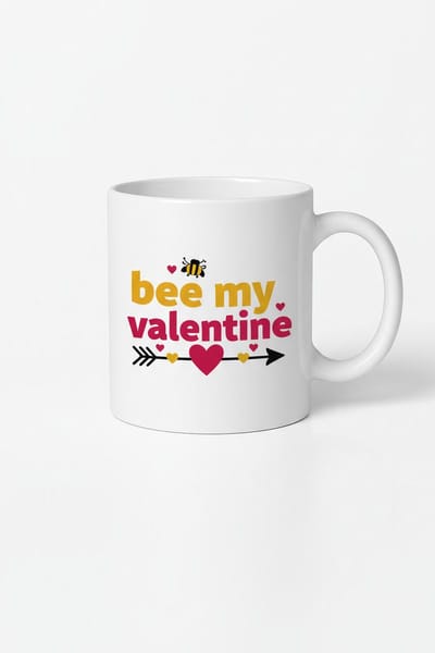 Bee My Valentine Mok | Romantische Valentijn Cadeau Beker met Bij en Harten | Witte Keramische Koffiemok