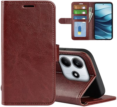 MobyDefend Hoesje - Geschikt voor Xiaomi Redmi Note 14 4G - Wallet Book Case (Sluiting Achterkant) - Bruin