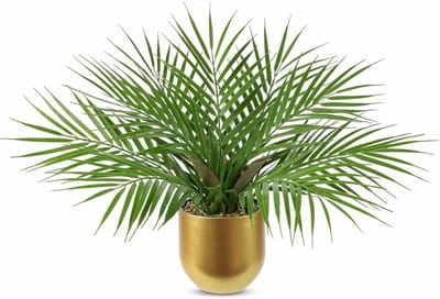 Realistische Kunstpalmplant in Gouden Metalen Pot van 40 cm - Decoratieve Nepplant voor Woonkamer, Kantoor en Badkamer Decoratie