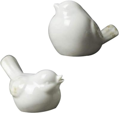 Set van 2 Witte Keramische Vogelfiguren - Moderne Sculpturen voor Tuin, Huis en Kantoor Decoratie