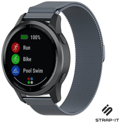 Milanees Smartwatch bandje - Geschikt voor Garmin Vivoactive 4 Milanese band - 45mm - space grey - Strap-it Horlogeband / Polsband / Armband
