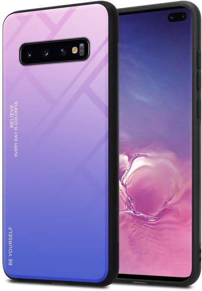 Cadorabo Hoesje geschikt voor Samsung Galaxy S10 PLUS in ROZE - BLAUW - Tweekleurige beschermhoes van TPU-silicone Case Cover en achterzijde van gehard glas