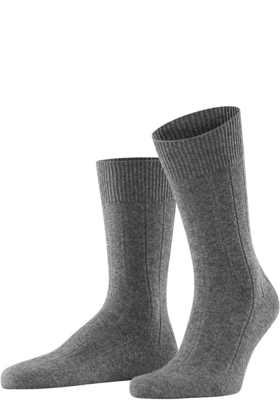 FALKE Lhasa Rib eenkleurig wol kasjmier sokken heren grijs - maat 39-42