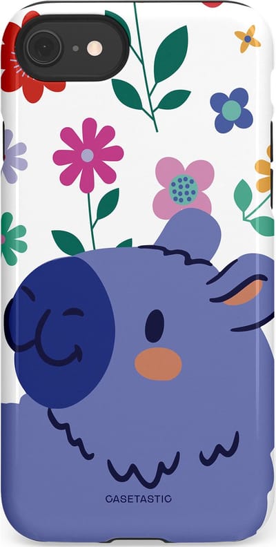 Casetastic Hoesje Geschikt voor Apple iPhone 7/8/SE - Stijlvolle Beschermende Duo-layer Case - Capibara Bloempje Blauw