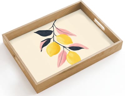 Dienblad hout 40x30 cm - Schootdienblad - Citroenen - Felgeel - Tak - Bladeren - Borrelplank rechthoek - Plateau dienbladen