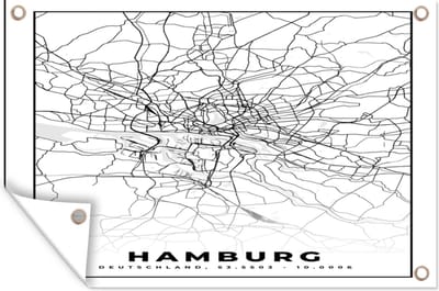 Muurdecoratie Hamburg - Plattegrond - Kaart - Stadskaart - 180x120 cm - Tuinposter - Tuindoek