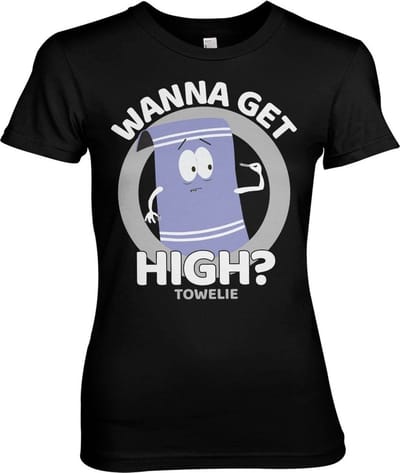 South Park Towelie Wanna Get High Girly T-shirt voor dames, zwart
