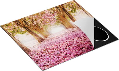 Chefcare Inductie Beschermer Romantische Bomen Tunnel met Roze Anjers - 60x50 cm - Afdekplaat Inductie - Kookplaat Beschermer - Inductie Mat