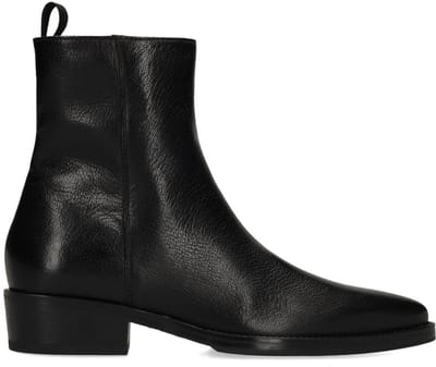 Manfield - Dames - Zwarte leren enkellaarsjes - Maat 36