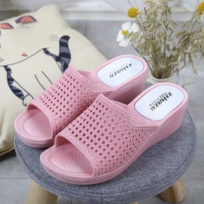 Sandalen en pantoffels met hoge hakken Dames sleehak Antislip Uitgaan Draag dikke bodem Comfortabel licht en comfortabel badkamerbad voor binnen 36 gray