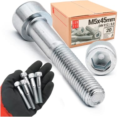 LUN FIX - Zylinderkopfschroeven M5x45 mm - 20 stuks - DIN 912 - Vol draad - Staal verzinkt