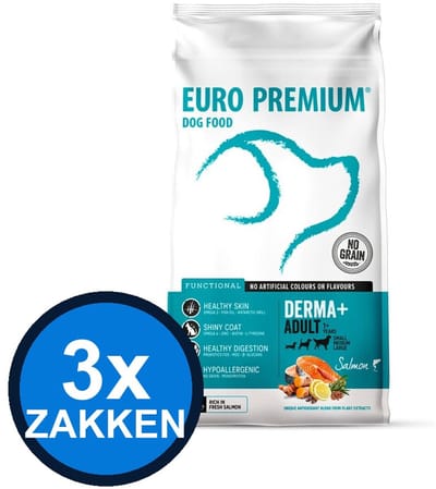 3x Euro-Premium - Adult Derma+ - Hondenvoer Droogvoer - 2 kg