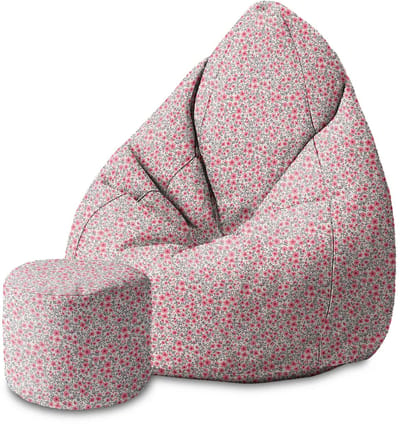 DreamRoots Velvet Zitzak voor Volwassenen – Luxe Beanbag met Voetsteun en Afneembare Hoes – Inclusief Vulling – 80x80x120 cm - Small Pink Flowers