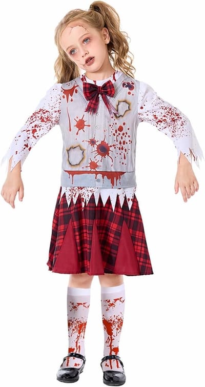 Griezelige Zombie Cheerleader Kostuum voor Meisjes - Perfect voor Halloween en Carnaval, Creepy Cosplay Outfit voor Kinderen