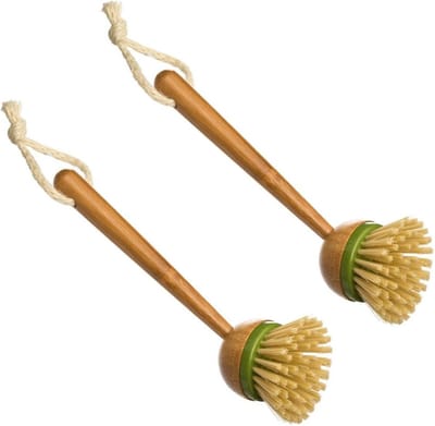 5Five Afwasborstel met ronde kop - 2x - 22 cm - van bamboe hout - Afwassen - Schoonmaken