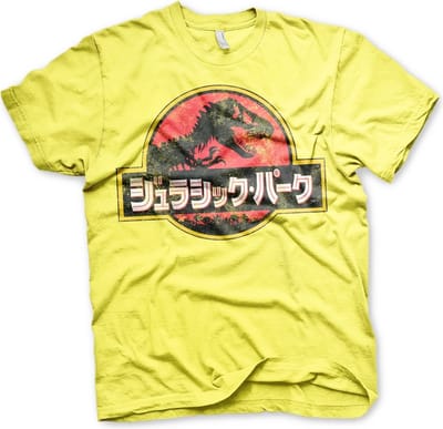 Jurassic Park Japans T-shirt met verweerd logo, geel
