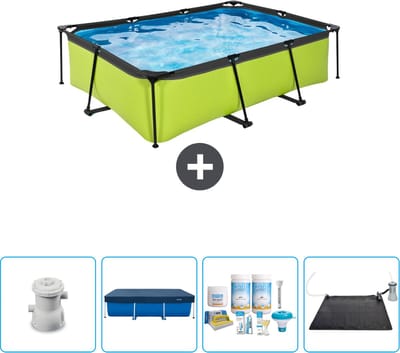 EXIT Rechthoekig Lime Frame Zwembad - 220 x 150 x 65 cm - Inclusief Pomp Afdekzeil - Onderhoudspakket - Solar Mat - Nu extra voordelig
