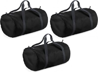 3x stuks zwarte ronde polyester sporttas/weekendtas 32 liter - Reistas - 50 x 30 x 26 cm