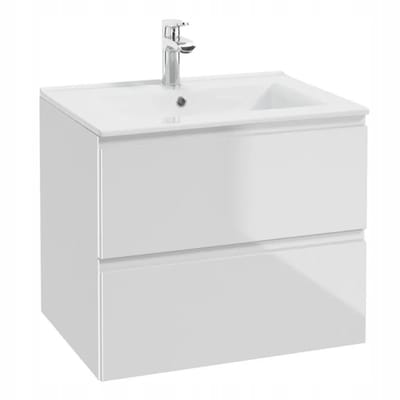 STAMAR - Badkamerkast 60 cm met keramische wastafel - Hangende wastafelonderkast - Wit glans - Badkamermeubel met 2 lades