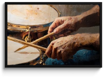Poster in lijst - Fotolijst 90x60 cm - Posters - Drumstokken - Olieverf - Man - Posterlijst zwart - Decoratie - Wanddecoratie woonkamer - Muurdecoratie slaapkamer